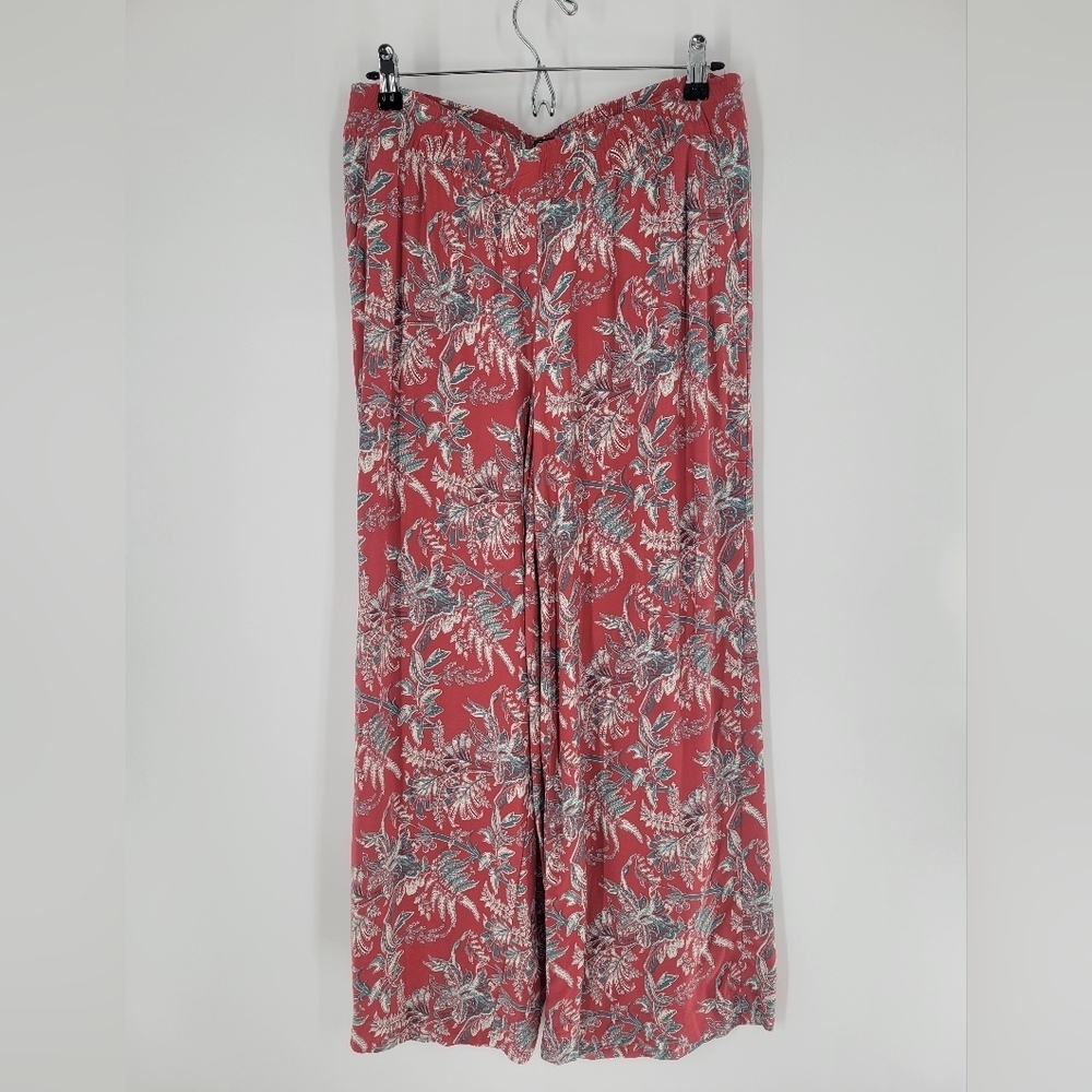 Loft Women's Floral High Rise Tropical‎ Red Wide Leg Pants Size Medium